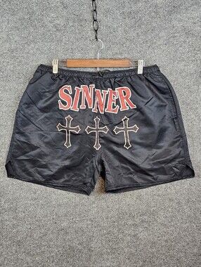 Fashion Nova Men's "Sinner" Graphic Swim Trunks Black XL